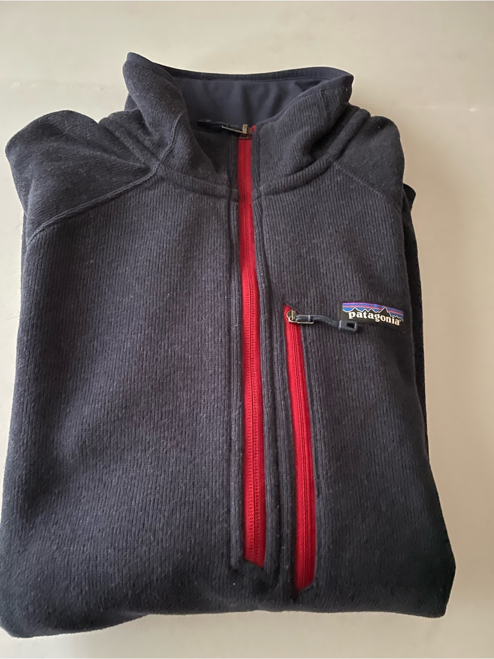 Patagonia Performance Better Sweater Quarter Zip Jacket Navy Red Zipper Accents
